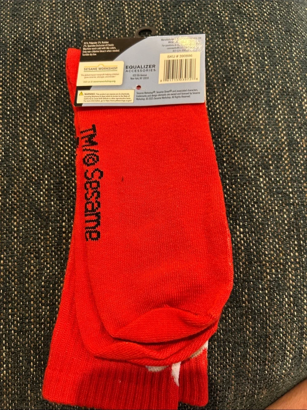Sesame Street Red Elmo Crew Socks with Black and Yellow Accents